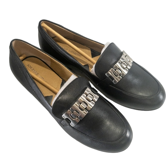 Adrienne Vittadini Raja Block Heel Slip-on Leather Loafers Black -8.5 - Picture 3 of 5